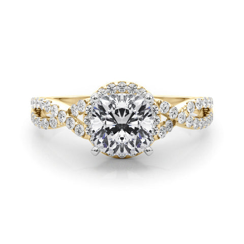 Yellow gold Cushion Halo Twist Band Solitaire Prong Setting Ring