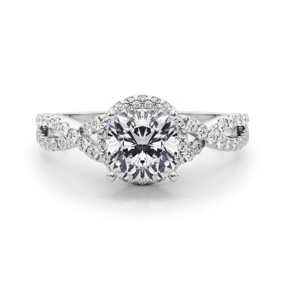White gold Cushion Halo Twist Band Solitaire Prong Setting Ring