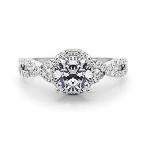 Silver Cushion Halo Twist Band Solitaire Prong Setting Ring