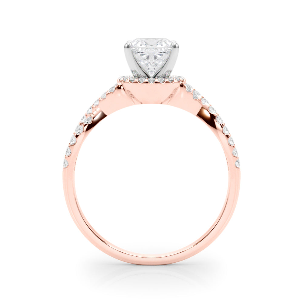 Rose gold Cushion Halo Twist Band Solitaire Prong Setting Ring