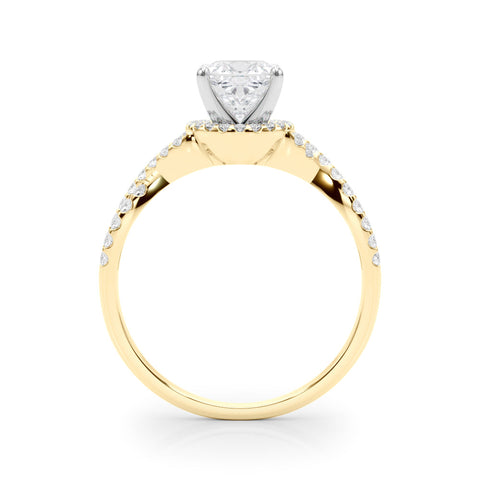 Yellow gold Cushion Halo Twist Band Solitaire Prong Setting Ring