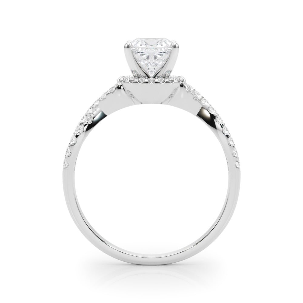White gold Cushion Halo Twist Band Solitaire Prong Setting Ring