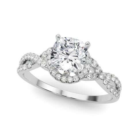 Platinum Cushion Halo Twist Band Solitaire Prong Setting Ring