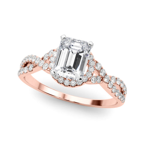 Rose gold Radiant Halo Twist Band Solitaire Prong Setting Ring
