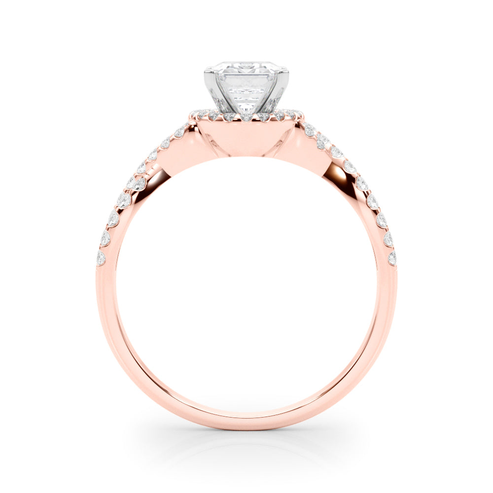 Rose gold Radiant Halo Twist Band Solitaire Prong Setting Ring
