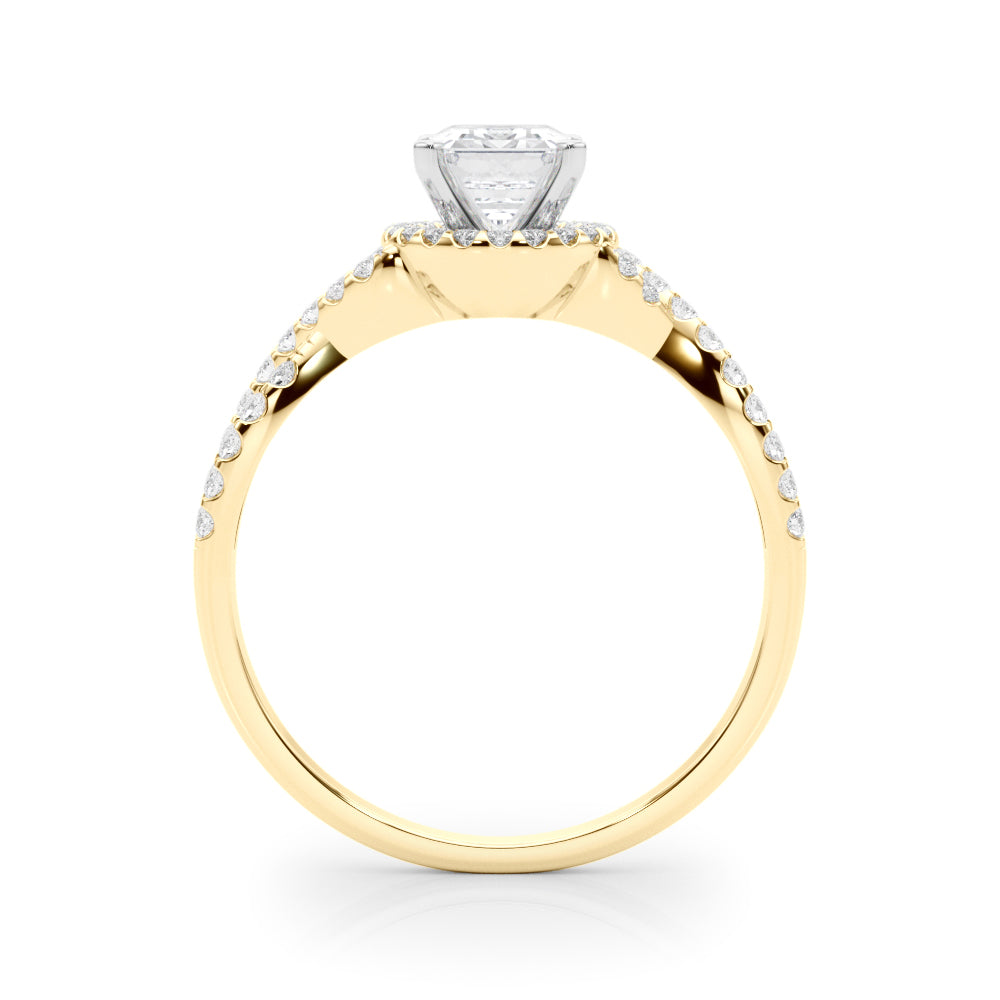 Yellow gold Emerald Halo Twist Band Solitaire Prong Setting Ring