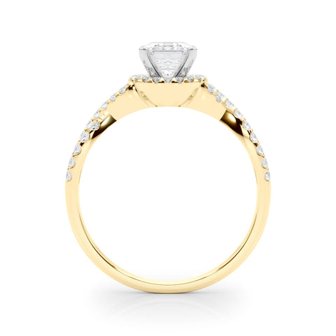 Yellow gold Radiant Halo Twist Band Solitaire Prong Setting Ring