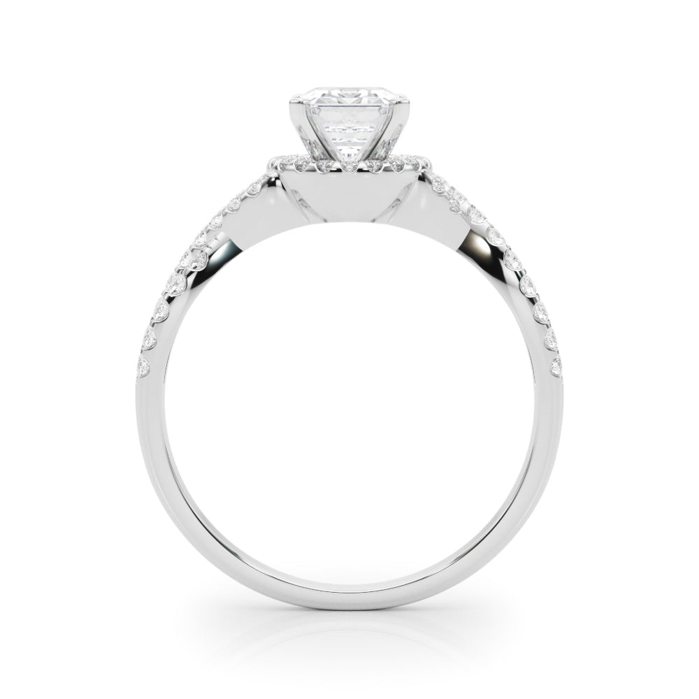 White gold Emerald Halo Twist Band Solitaire Prong Setting Ring