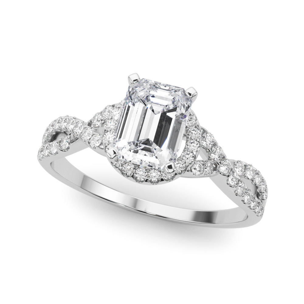 White gold Radiant Halo Twist Band Solitaire Prong Setting Ring