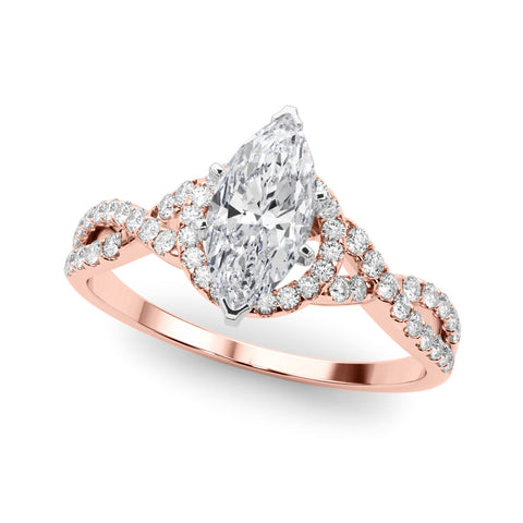 Rose gold Marquise Halo Twist Band Solitaire Prong Setting Ring