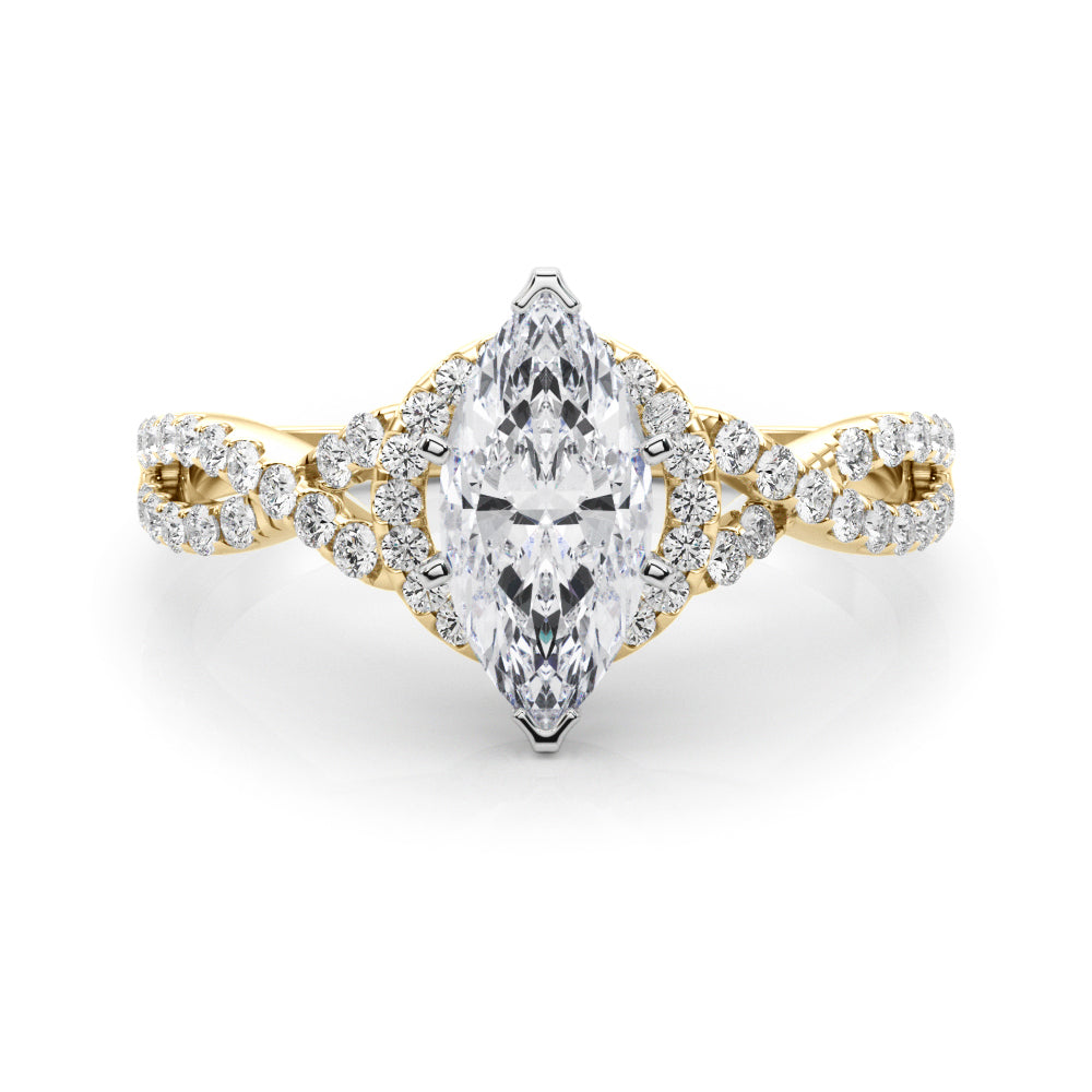Yellow gold Marquise Halo Twist Band Solitaire Prong Setting Ring