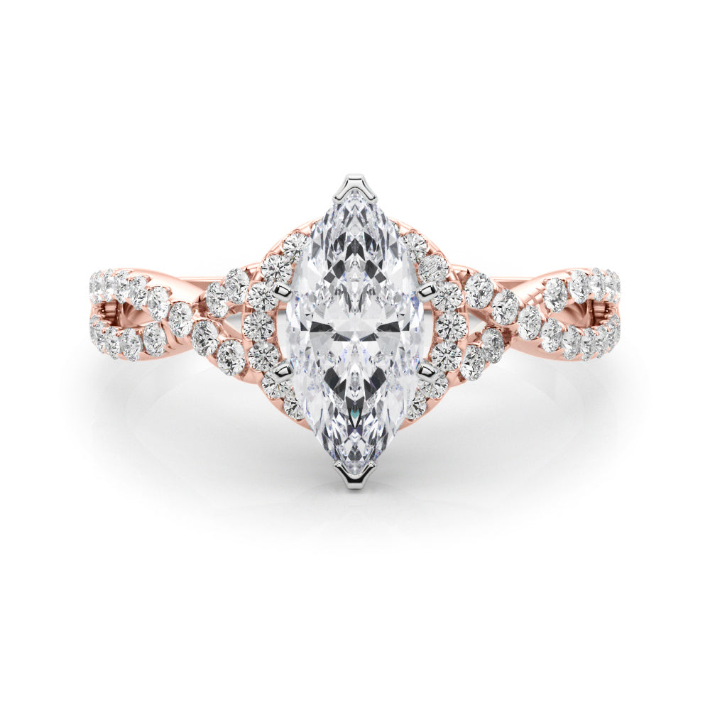 Rose gold Marquise Halo Twist Band Solitaire Prong Setting Ring