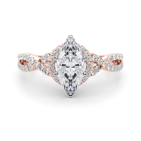 Rose gold Marquise Halo Twist Band Solitaire Prong Setting Ring