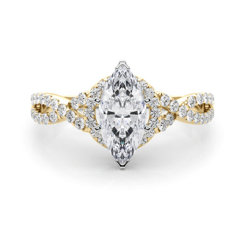 Yellow gold Marquise Halo Twist Band Solitaire Prong Setting Ring