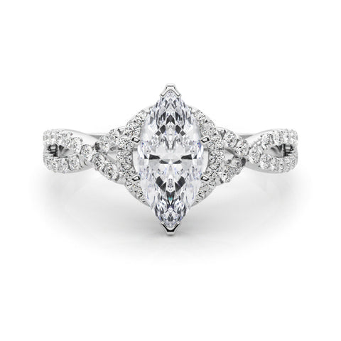 Platinum Marquise Halo Twist Band Solitaire Prong Setting Ring