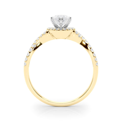 Yellow gold Marquise Halo Twist Band Solitaire Prong Setting Ring