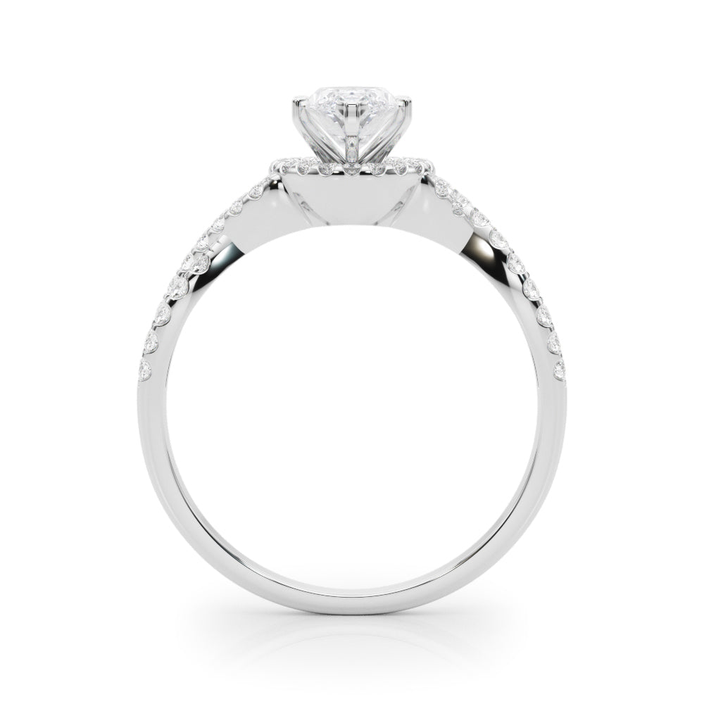 White gold Marquise Halo Twist Band Solitaire Prong Setting Ring