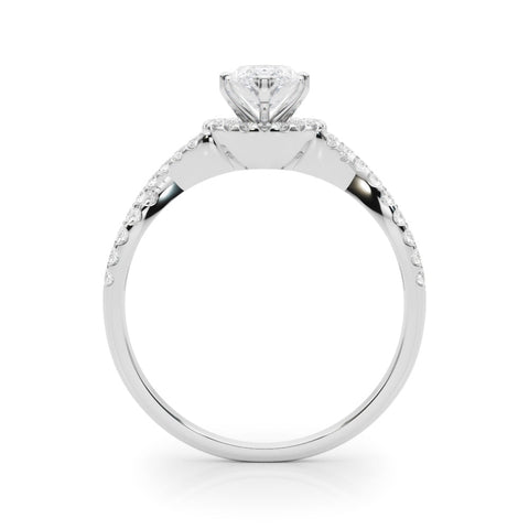 White gold Marquise Halo Twist Band Solitaire Prong Setting Ring