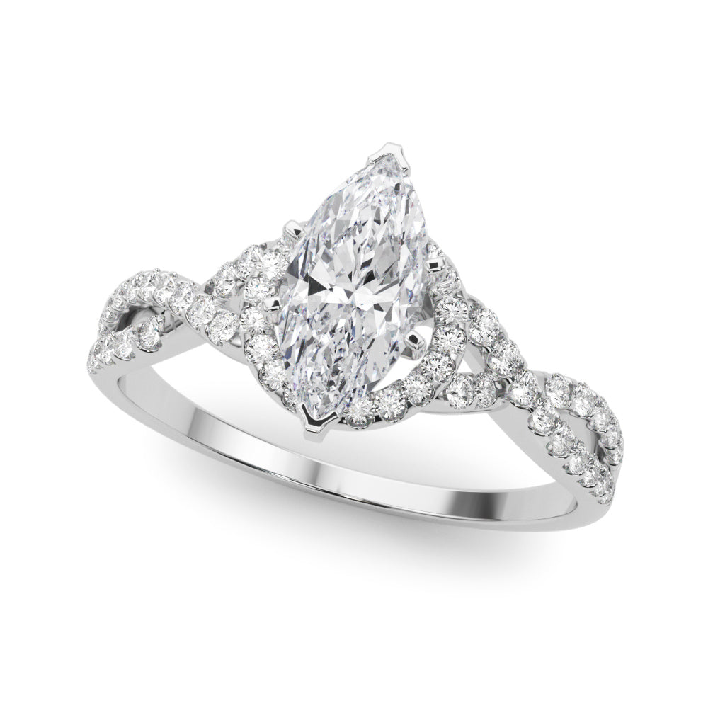 White gold Marquise Halo Twist Band Solitaire Prong Setting Ring