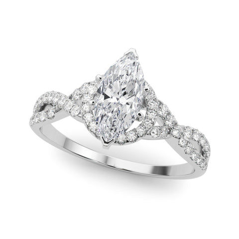 White gold Marquise Halo Twist Band Solitaire Prong Setting Ring
