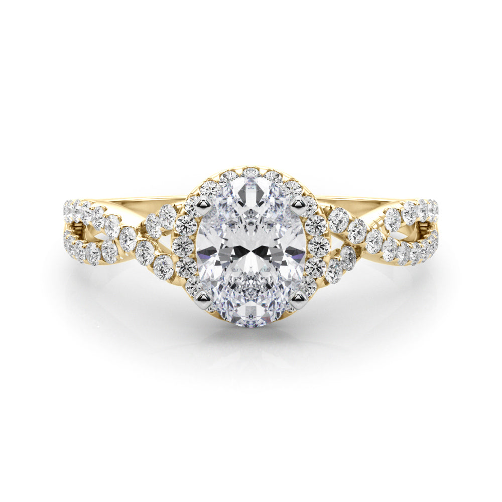 Yellow gold Oval Halo Twist Band Solitaire Prong Setting Ring
