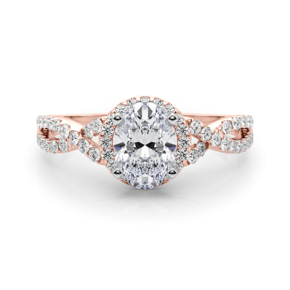 Rose gold Oval Halo Twist Band Solitaire Prong Setting Ring