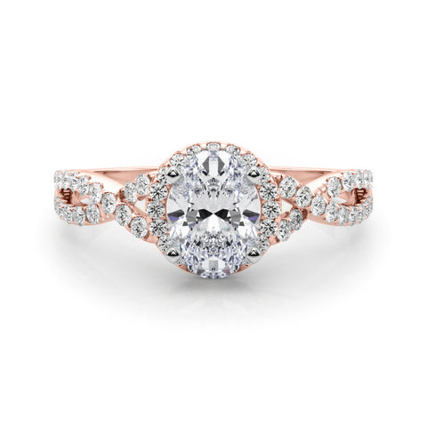 Rose gold Oval Halo Twist Band Solitaire Prong Setting Ring