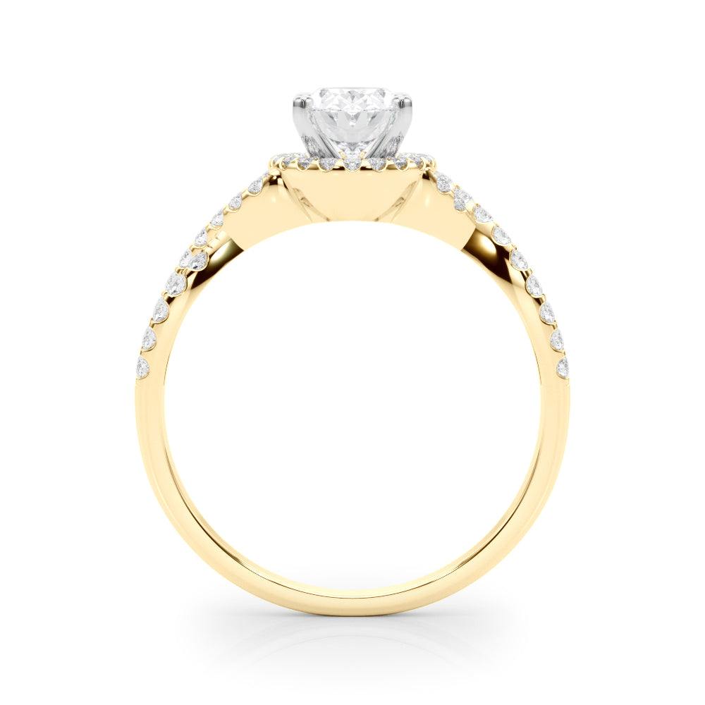 Yellow gold Oval Halo Twist Band Solitaire Prong Setting Ring