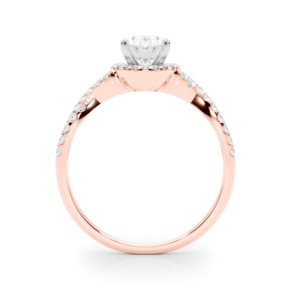 Rose gold Oval Halo Twist Band Solitaire Prong Setting Ring