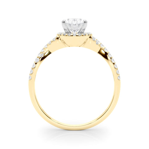 Yellow gold Oval Halo Twist Band Solitaire Prong Setting Ring