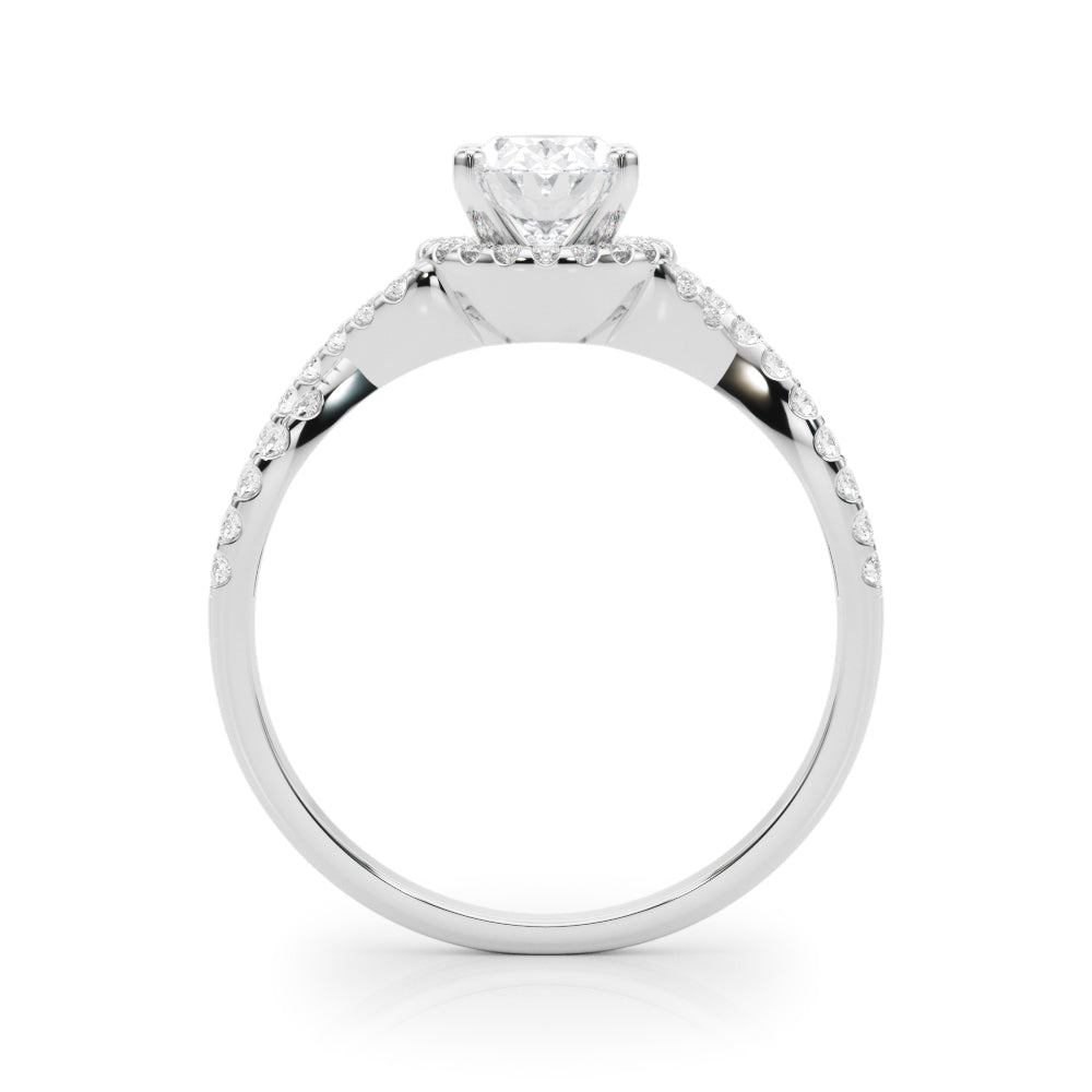 Silver Oval Halo Twist Band Solitaire Prong Setting Ring