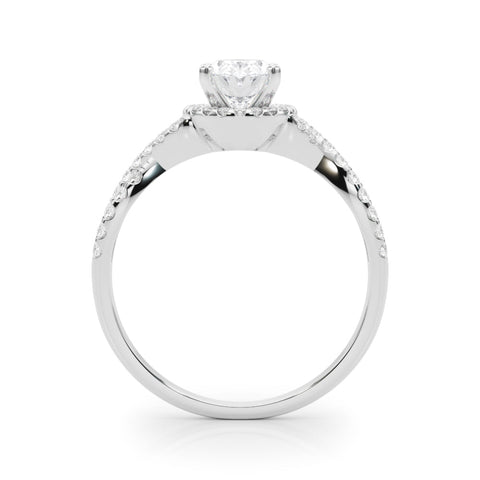 Silver Oval Halo Twist Band Solitaire Prong Setting Ring