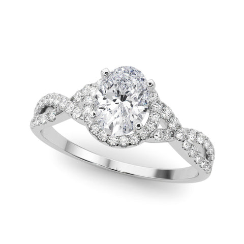 White gold Oval Halo Twist Band Solitaire Prong Setting Ring