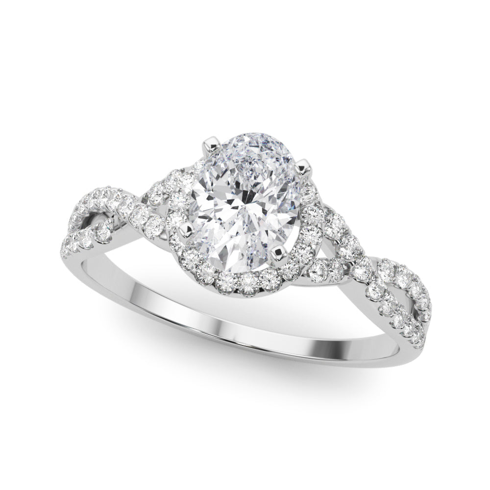Platinum Oval Halo Twist Band Solitaire Prong Setting Ring