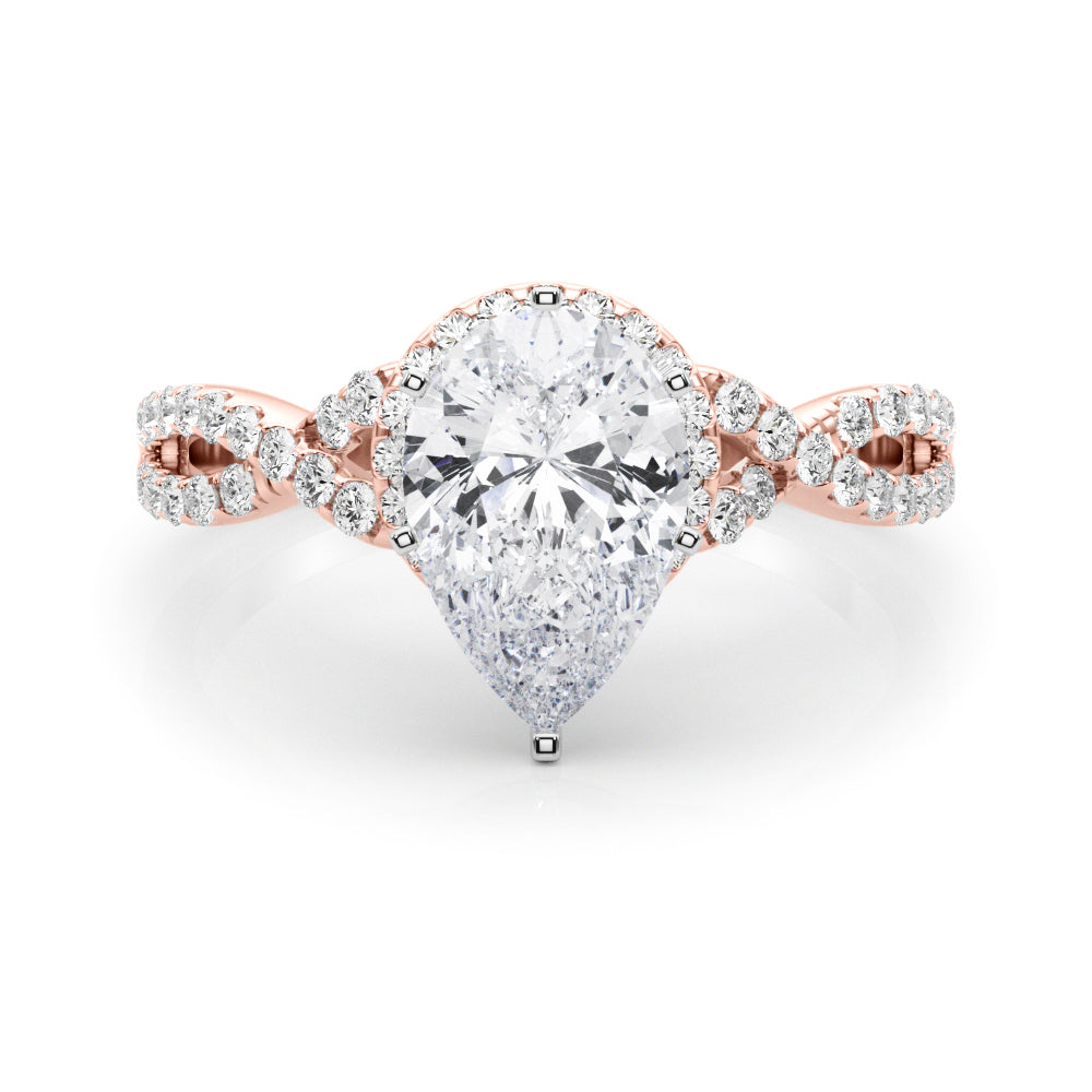 Rose gold Pear Halo Twist Band Solitaire Prong Setting Ring