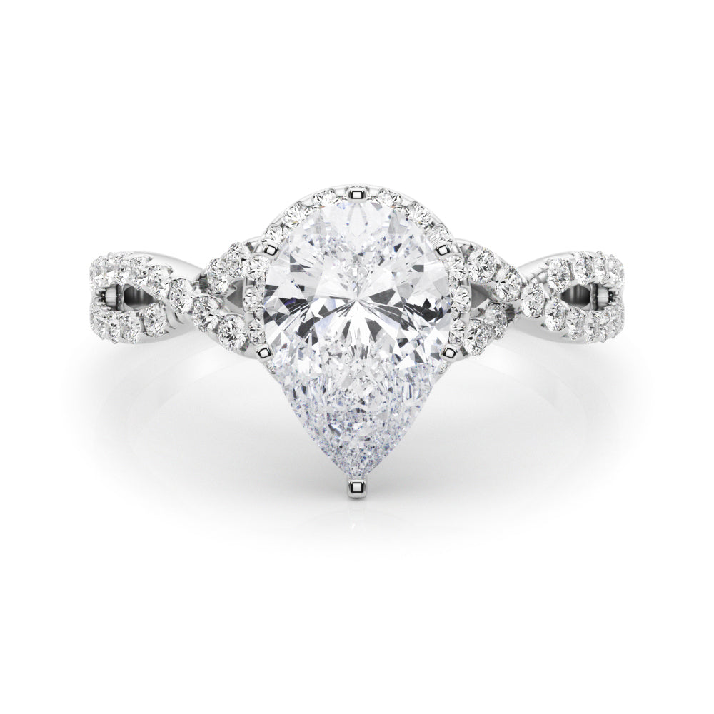 White gold Pear Halo Twist Band Solitaire Prong Setting Ring