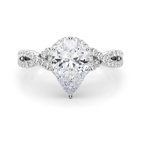 Silver Pear Halo Twist Band Solitaire Prong Setting Ring
