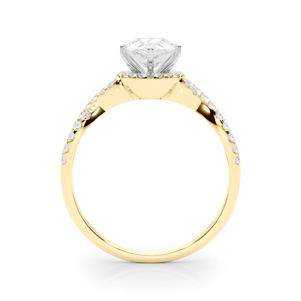Yellow gold Pear Halo Twist Band Solitaire Prong Setting Ring