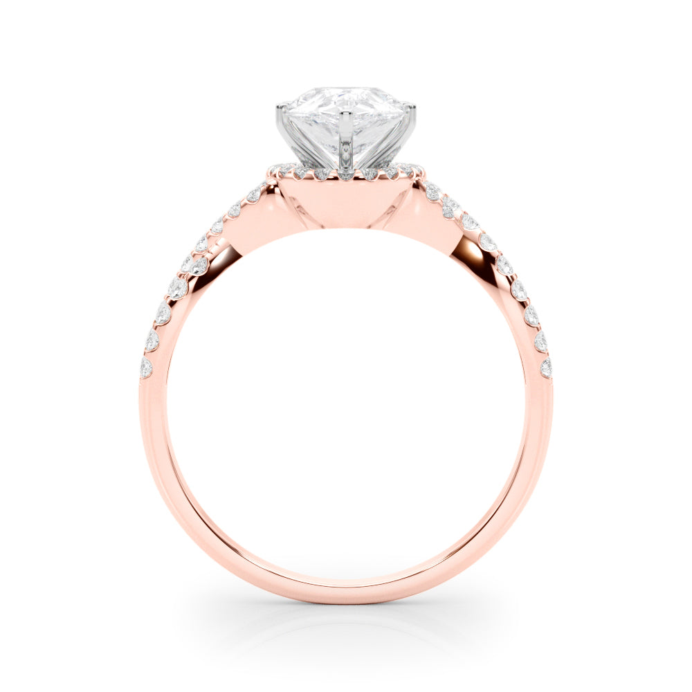 Rose gold Pear Halo Twist Band Solitaire Prong Setting Ring
