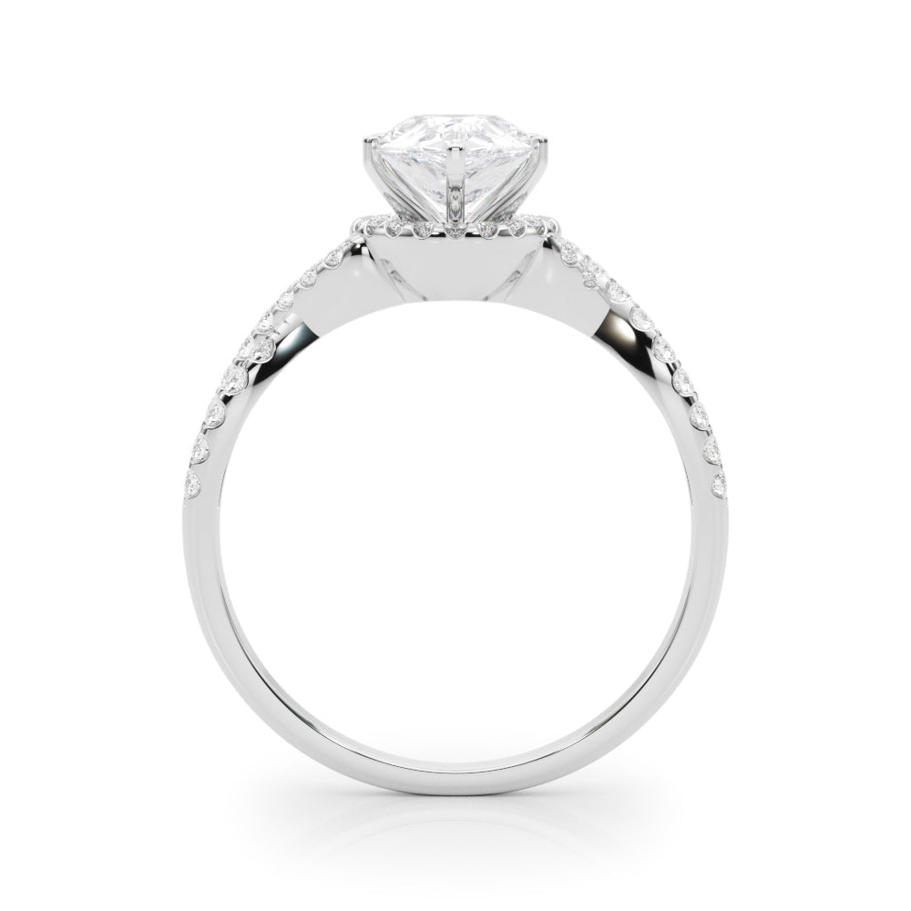 White gold Pear Halo Twist Band Solitaire Prong Setting Ring