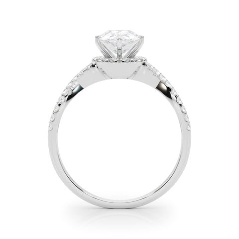 Silver Pear Halo Twist Band Solitaire Prong Setting Ring