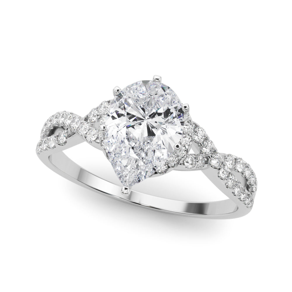 White gold Pear Halo Twist Band Solitaire Prong Setting Ring