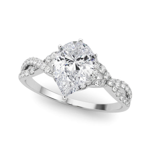Silver Pear Halo Twist Band Solitaire Prong Setting Ring