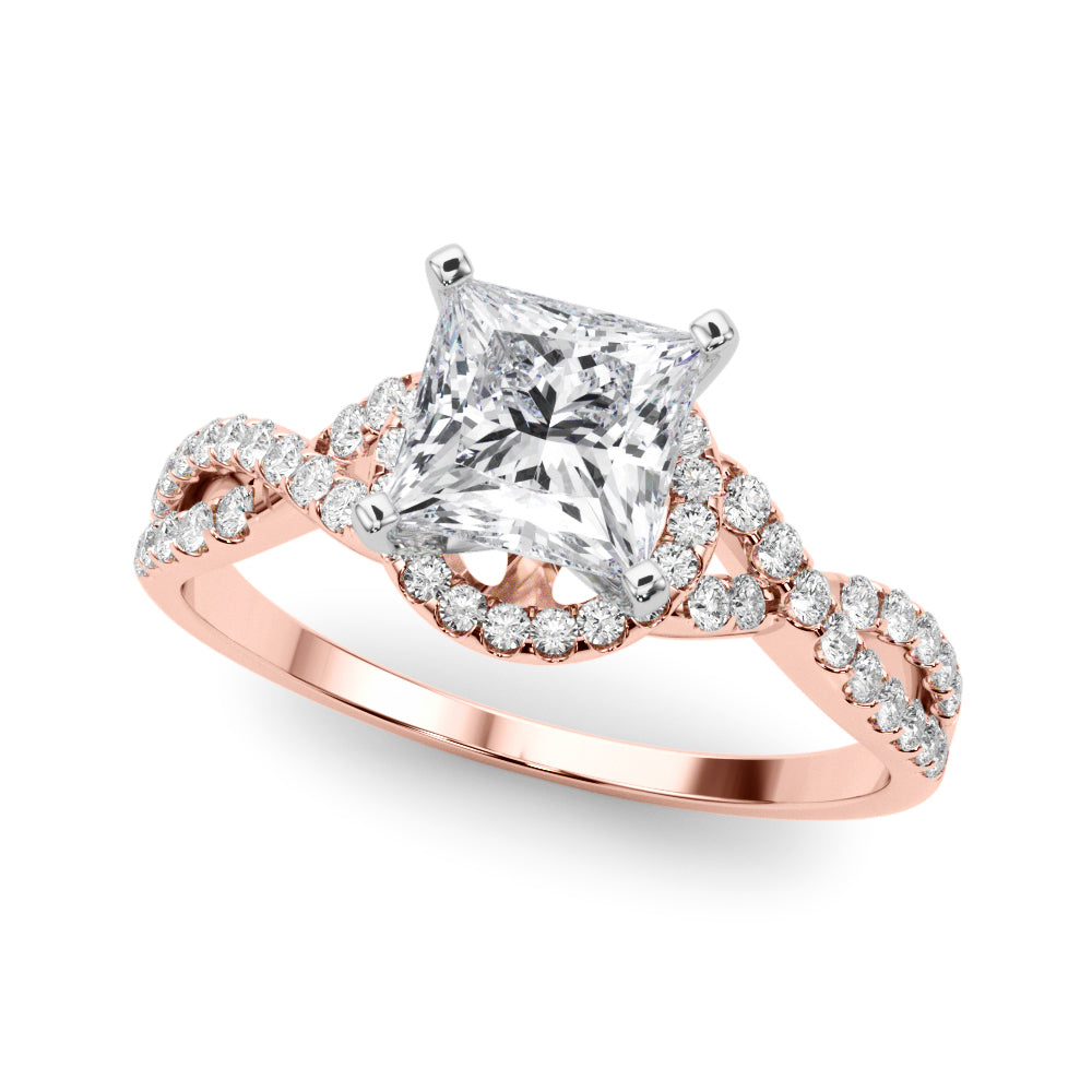 Rose gold Heart Halo Twist Band Solitaire Prong Setting Ring