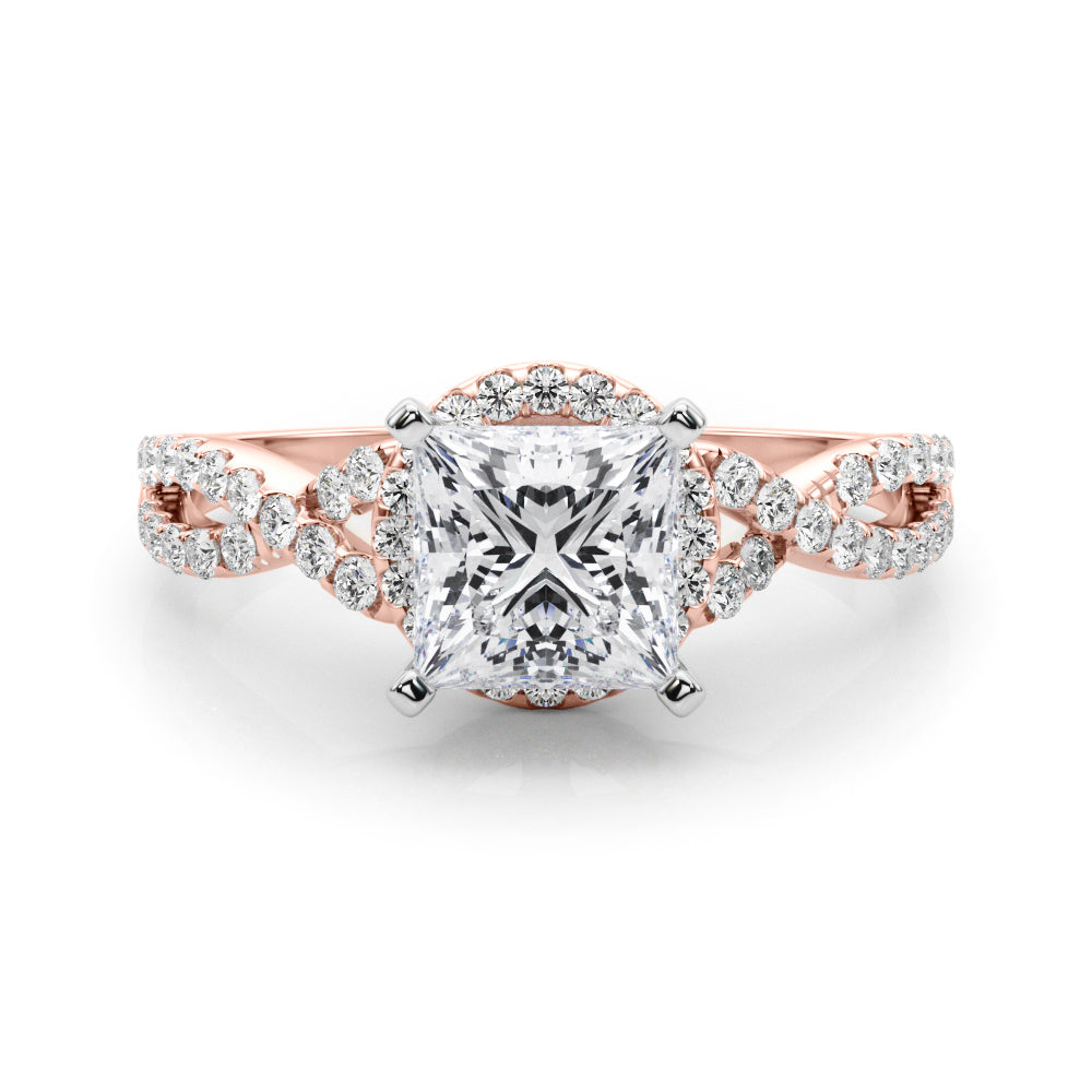 Rose gold Heart Halo Twist Band Solitaire Prong Setting Ring