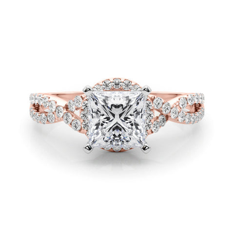 Rose gold Heart Halo Twist Band Solitaire Prong Setting Ring