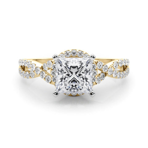 Yellow gold Heart Halo Twist Band Solitaire Prong Setting Ring