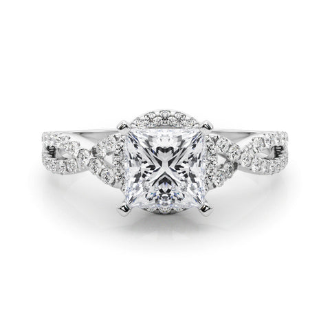 White gold Heart Halo Twist Band Solitaire Prong Setting Ring