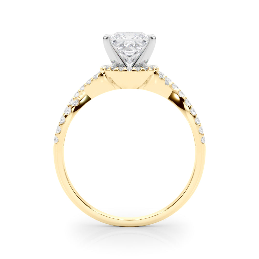 Yellow gold Heart Halo Twist Band Solitaire Prong Setting Ring