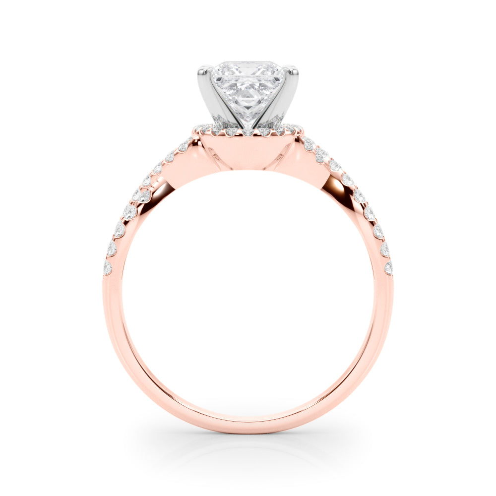 Rose gold Heart Halo Twist Band Solitaire Prong Setting Ring